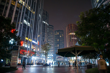 商务雨伞北京商业街夜景背景