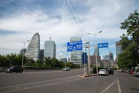 光华路SOHO北京的城市街道和高楼商场背景