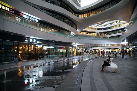 银河soho北京的城市街道和高楼商场背景