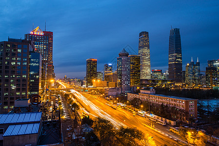 别墅夜景北京市区的城市建筑和高楼背景