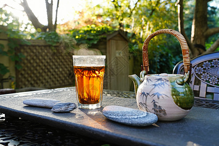 庭院中喝茶别墅喝茶高清图片