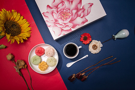 中秋节月饼创意摆拍图片