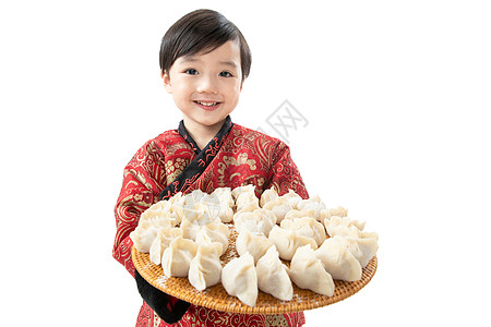 年夜饭活动影棚拍摄食品高兴小男孩过年包饺子背景
