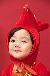 亚洲半身像祝福可爱的小男孩戴着小老鼠帽子图片
