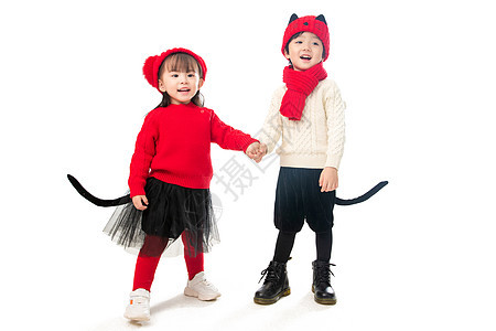 文化摄影装扮两个小朋友庆祝新年图片