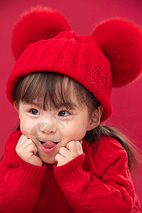 幸福半身像活力穿红衣戴红帽的可爱小女孩图片