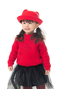 穿裙子的儿童户内活力彩色图片穿红衣戴红帽的可爱小女孩背景