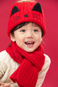 猫png兴奋东方人红色背景可爱的小男孩过新年背景