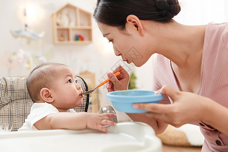 新生活家庭生活妈妈喂宝宝吃饭背景