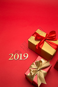 2019圣诞节无人红色准备新年礼物背景