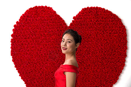幸福亚洲亚洲人青年女人和玫瑰花图片