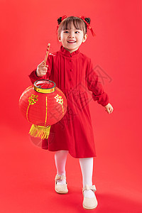 红色传统庆典新年前夕可爱的小女孩过新年图片