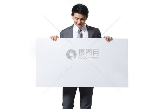 愉悦西装人商务青年男人拿着白板图片