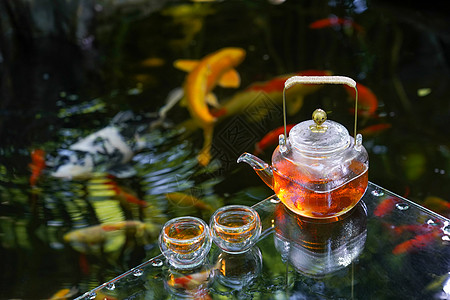 锦鲤花园夏日浪漫清新荷塘背景