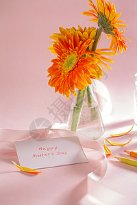 粉色画笔素材母亲节感谢贺卡和花朵背景