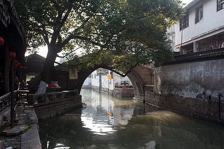 古典式湖城镇江苏省昆山市锦溪古镇风景高清图片素材