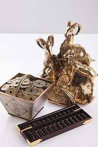 无人金属制品大量物体算盘和铜钱图片