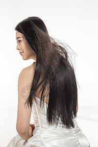 美丽影棚拍摄亚洲有着柔顺的长发的美女图片