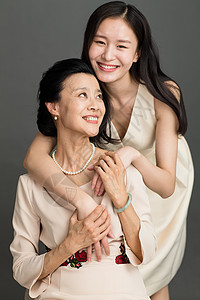 中国人休闲老年人彩色图片幸福快乐的母女背景