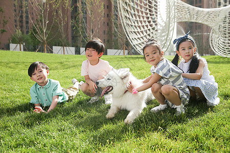 小孩和狗狗快乐的孩子在外面和狗狗玩耍背景