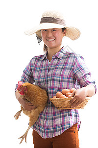 新农村中年女人拿着一只鸡背景