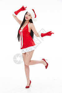 欢乐彩色图片美女穿圣诞服的年轻女人图片