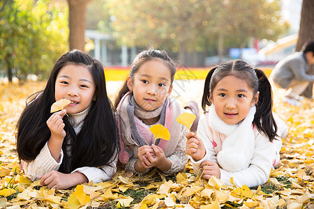 5到6岁健康的树叶可爱的男孩女孩在户外玩耍图片