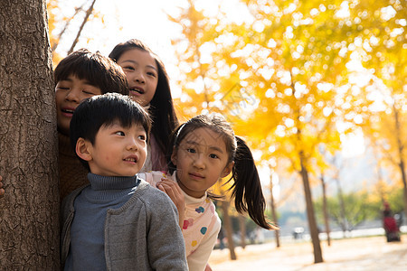 姐妹自由秋游欢乐的男孩女孩在户外玩耍图片