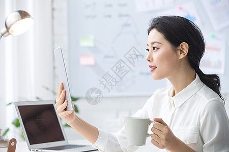 商务人士活力公司企业青年商务女人使用平板电脑办公图片