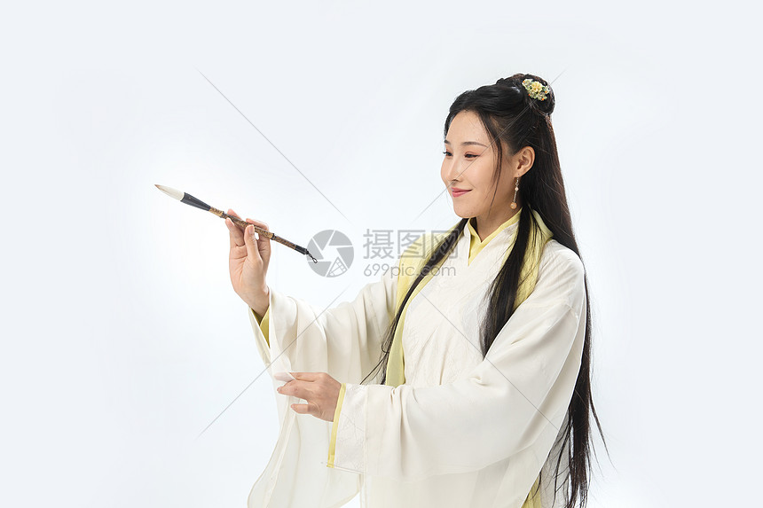 东方人古代造型古装美女写字图片