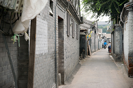 社区门口亚洲建筑结构狭窄的北京胡同背景