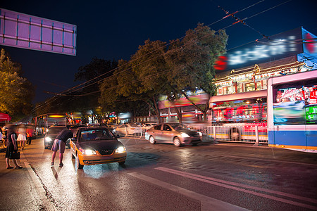 街景夜晚旅游胜地餐饮商业区北京城市夜景背景