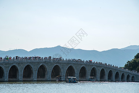 城市旅游胜地风景北京颐和园十七孔桥高清图片