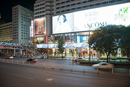 路海报广场夜晚步行街北京商业街夜景背景