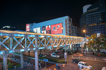 城市金钱楼群商场西单北京商业街夜景背景