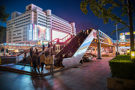 高层建筑夜景夜生活运动模糊都市风光北京西单商业街背景