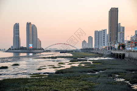 海景天空市区海景水辽宁省丹东城市风光背景