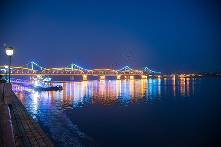 国境线宁静建筑外部辽宁省丹东城市夜景图片