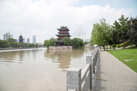 洪水淹没了城市江苏无锡景区风景背景