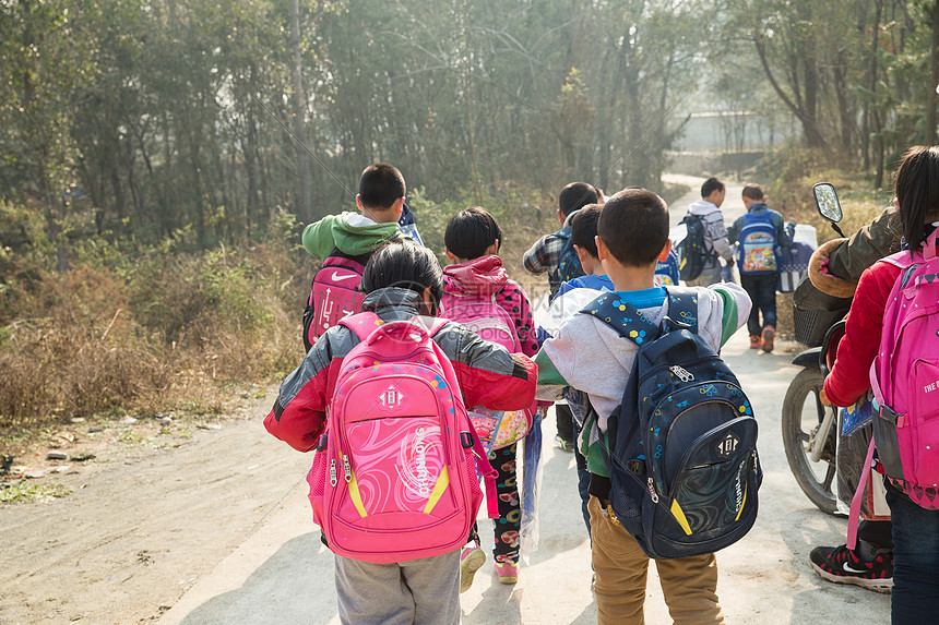 户外活动信心环境乡村小学生在放学回家图片