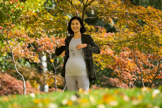 仅一个青年女人站着母亲年轻的孕妇在户外图片