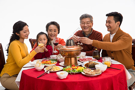 元旦快乐素材亚洲东方人喜庆幸福家庭过年吃团圆饭背景