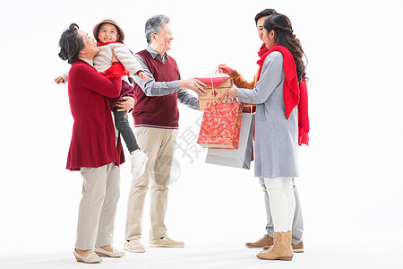 手拎购物袋元素童年文化亲情幸福家庭庆祝新年背景