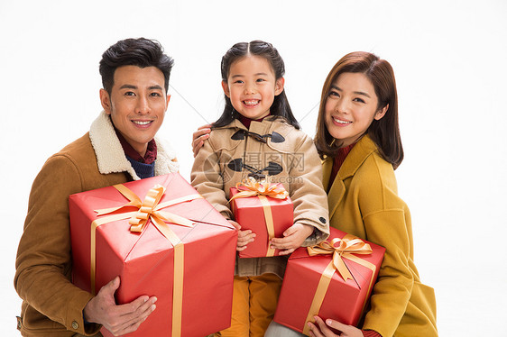 亚洲人享乐相伴快乐家庭拿着礼物图片