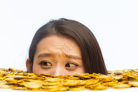 理财货币标志储蓄青年女人和金币图片