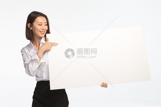 广告公告信息数据商务青年女人和白板图片