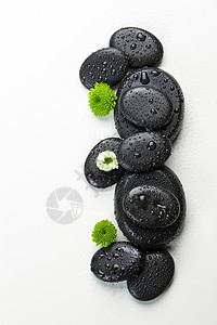 黑色堆叠鹅卵石与菊花图片