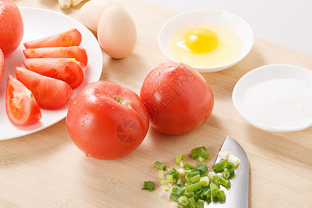 盐新鲜膳食炒西红柿鸡蛋的食材图片