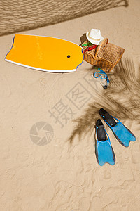时尚遮阳帽和海滩静物高清图片