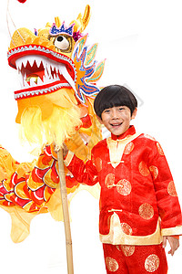 玩耍表演传统文化小男孩过新年舞龙图片